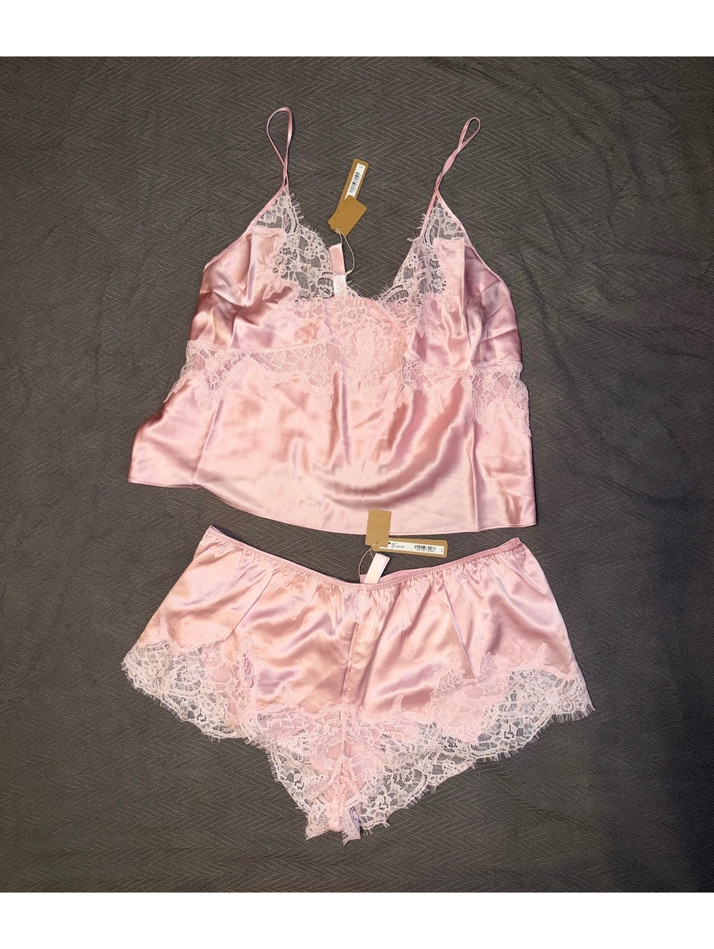 SKIMS Silk Lace Camisole and Shorts Set in Peony Tonal - Size XL